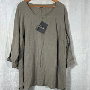 Flax Top 2G 22 24 Tan 100% Linen NEW Lagenlook Boxy Jeanne Engelhart